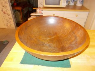 1800s Wonderful Very Large Sized Hand Turned Wooden Dough Bowl With Large Lip