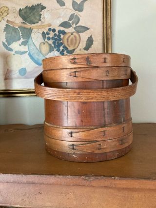 Antique / Vintage Primitive Wooden Firkin - Sugar Bucket With Lid - 10 " Tall