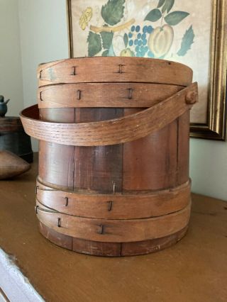 Antique / Vintage Primitive Wooden Firkin - Sugar Bucket with Lid - 10 
