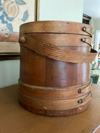 Antique / Vintage Primitive Wooden Firkin - Sugar Bucket with Lid - 10 