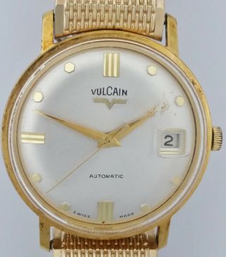 Vintage Vulcain Large Swiss Automatic Date Mens Gold Tone Wrist Watch