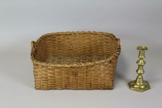 A Rare 19th C Two Handled Splint Basket In Surface Unusual Square Size