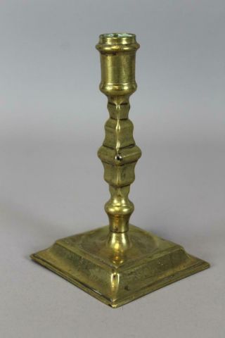Rare 17th C Spanish Brass Candlestick With Unusual Stepped Shaft In Old Surface