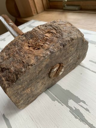 Antique Vintage Primitive Wood Mallet Hammer Tool Decor 2