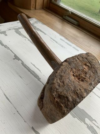 Antique Vintage Primitive Wood Mallet Hammer Tool Decor 3