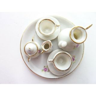Miniature Collectible Tea set White with Roses 2