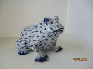 Blue & White Andrea Sadek Ceramic Frog,  4 " Tall,  5 " Long,