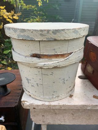 Antique Primitive Painted Wooden Carved Bucket (1800 