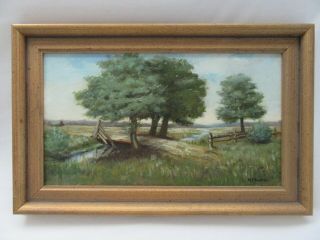 Quality Vintage Oil Painting Landscape Signed Mf Smith Country Framed Primtive