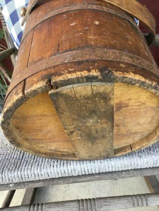 antique primitive old wooden firkin sugar bucket no lid but great piece 3