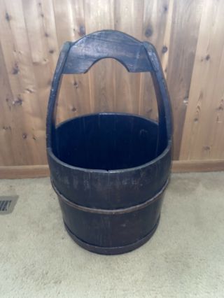 Vintage Stave Wood And Banded Iron Water Well Bucket Pail,  Large 5 Gallon