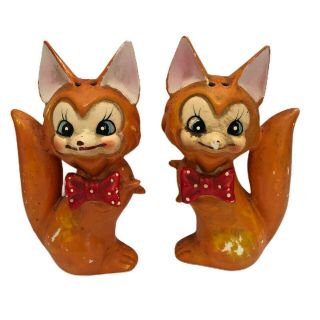 Vintage Fox Salt And Pepper Shakers Red Bow Tie