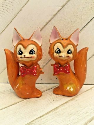 Vintage Fox Salt And Pepper Shakers Red Bow Tie 2