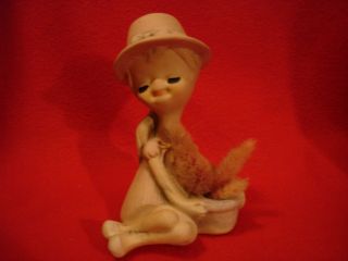 Vintage Girl In Pink Hat & Dress Eyes Closed Plant Pot Ceramic Figurine - Japan
