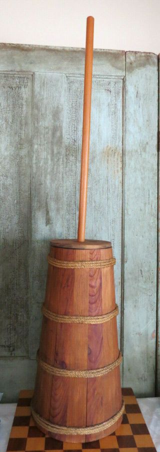 Lg Grubby Primitive Wood Wooden Country Farmhouse Butter Churn W Make Do Bands