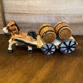 Vintage Donkey Pulling Cart With Barrel Salt & Pepper Shakers Ceramic