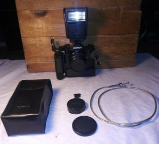 Vintage Canon A - 1 Film Camera W/ Fd 28mm 1:2.  8 Lens,  P Battery Pack & Flash