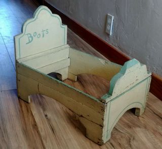 Antique Vintage Primitive Handmade Wood Pet Dog " Boots " Bed,  Paint