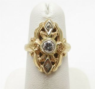 Vintage 14k Yellow Gold 1/5ctw Diamond Shield Ring Size 3
