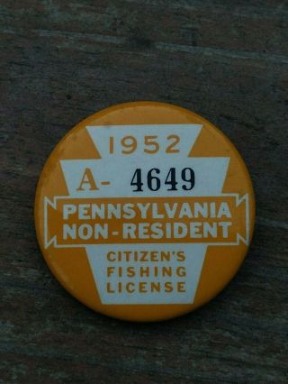 1952 Pa Non Resident Fishing License - Pennsylvania Licenses