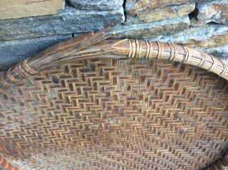 Vintage X - Large Tobacco Winnowing Basket Flat Round Bamboo Wicker 26” Primitive