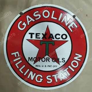 Texaco Gasoline Station 2 Sided Vintage Porcelain Sign 30 Inches Round