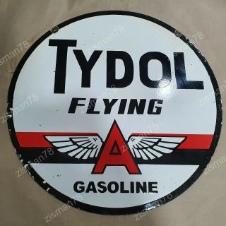 TYDOL FLYING ' A ' GASOLINE 2 SIDED VINTAGE PORCELAIN SIGN 30 INCHES ROUND 2