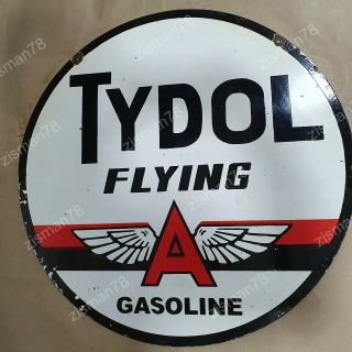 TYDOL FLYING ' A ' GASOLINE 2 SIDED VINTAGE PORCELAIN SIGN 30 INCHES ROUND 3