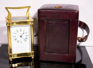 Vintage Brass Framed Carriage Clock With Carry Case Travel Box