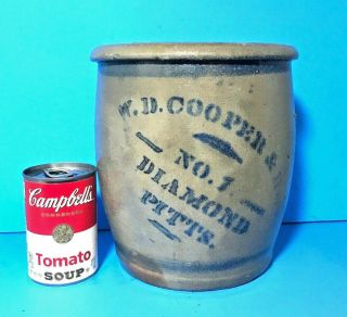 W D Cooper & Bro,  No.  7 Diamond,  Pittsburgh Stoneware Cream Jar; Cobalt Stencil
