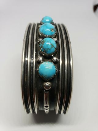 Vintage Navajo Silver Ingot 5 Turquoise Stone Cuff Bracelet 3