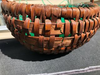 Antique Primitive Berry Gathering Oak Splint Handled Basket 3