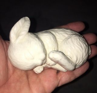 Vintage Ceramic Bunny White Rabbit Figurine Sleeping Baby Nursery Decor Signed