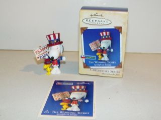 Hallmark 2004 Peanuts Snoopy & Woodstock The Winning Ticket Election Ornament
