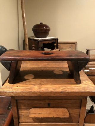 1800’s Antique Primitive Hand Carved Wooden Step Stool Bench