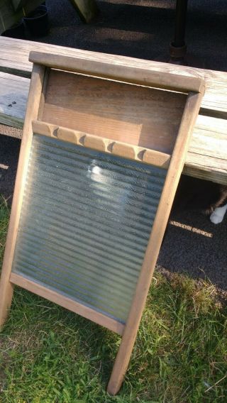 Vintage Antique Glass & Wood National Co.  Washboard,  13.  5 Inch By 26 Inch