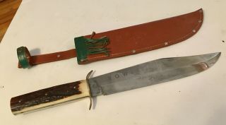 Vintage Edge Brand Solingen Germany Stag Bowie Knife 447,  Leather Sheath Beauty