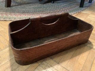 Mid 19th Century Shaker Cutlery Tote W Bent Wood Rounded Side Wall Quality Made