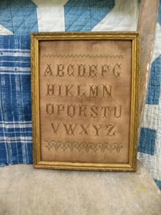Cross Stitch On Linen Alphabet Sampler Antique Wood Frame