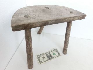 Antique Primitive Rustic Wooden Handmade Stool Chair Tripod Dining Room 2