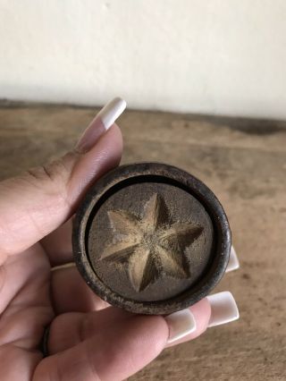 Old Antique Small Wooden Treen Butter Stamp Mold Star Pattern Patina Aafa