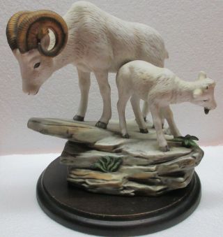 Vintage Homco Masterpiece Porcelain Rams Figurine Signed By Mizuno Artist
