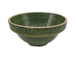 Antique Nelson Mccoy Pottery Green Stoneware Mixing Bowl Shield Mark 8 On Bottom