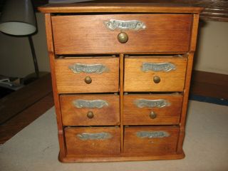 Antique Primitive Wood Seven Drawer Spice Cabinet Small Size