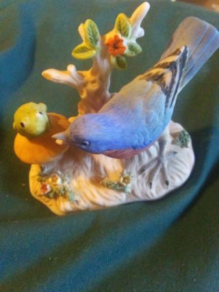 1976 Enesco Porcelain Blue Bird N Frog Figurine