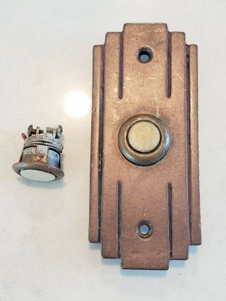 1930s Doorbell Button Solid Bronze Brass Art Deco Modern Style Vtg Door Bell 20s