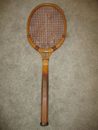 Antique A.  G.  Spalding " Woven Wood " Reinforced Open Throat Tennis Racket Vintage