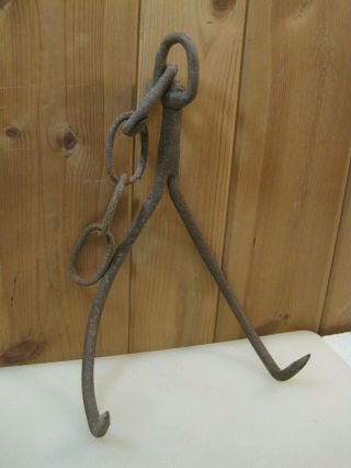 Antique Grapple Hay Hook Barn Trolley Accessory Farm Tool Iron Claw B2593