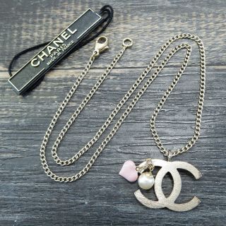 Chanel Gold Plated Cc Logos Heart Charm Vintage Necklace Pendant 5875a Rise - On