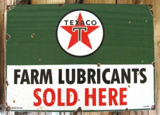 Texaco Star Farm Lubricants Vintage Porcelain Enamel Gas Oil Agriculture Sign